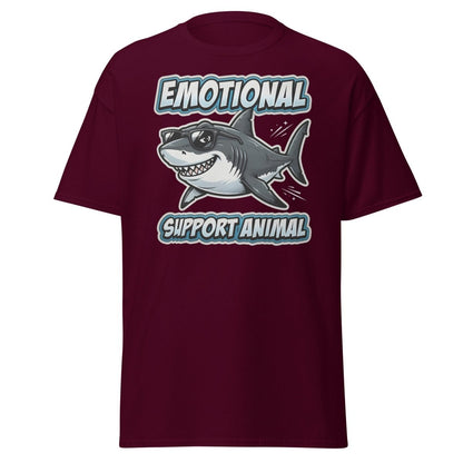 Emotional Support Animal Shark T-Shirt - Funny Cool Tee - Maroon - TeeRipple