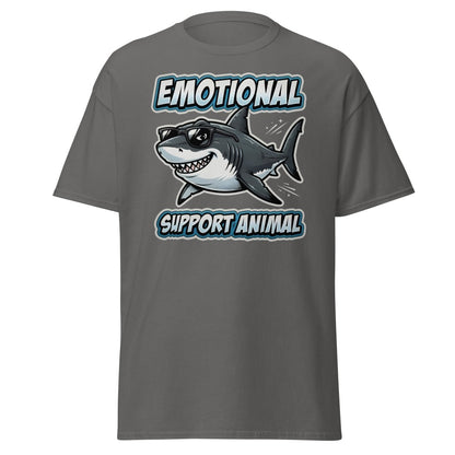 Emotional Support Animal Shark T-Shirt - Funny Cool Tee - Charcoal - TeeRipple