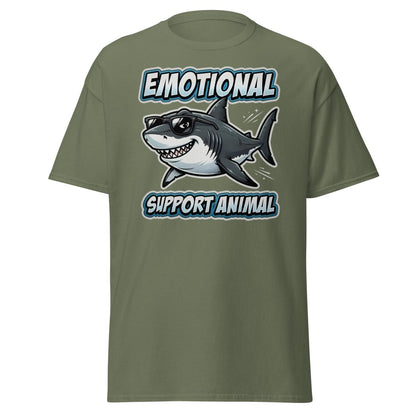 Emotional Support Animal Shark T-Shirt - Funny Cool Tee - Military Green - TeeRipple