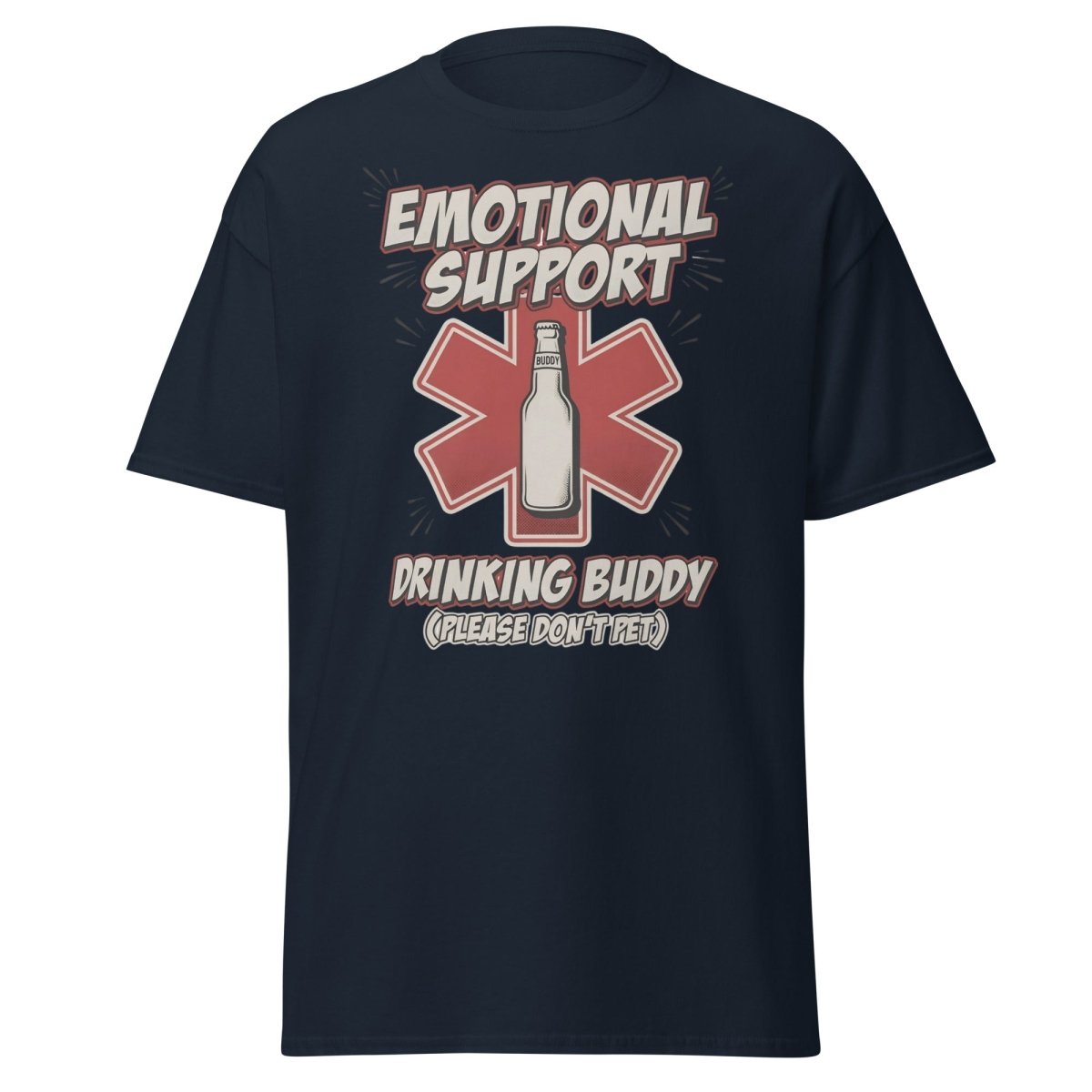 Emotional Support Drinking Buddy Beer T-Shirt Funny - Navy - TeeRipple