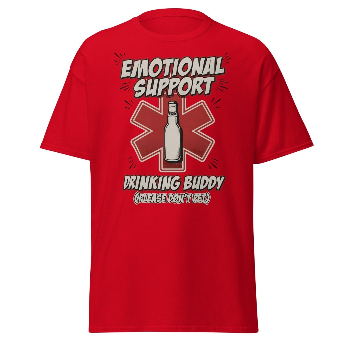 Emotional Support Drinking Buddy Beer T-Shirt Funny - Red - TeeRipple