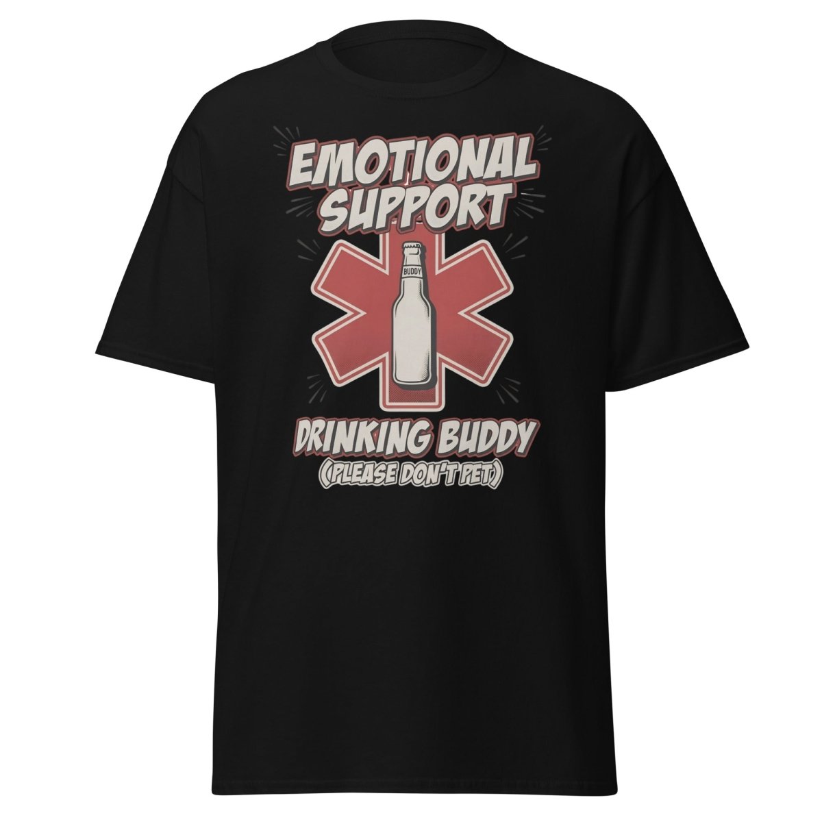Emotional Support Drinking Buddy Beer T-Shirt Funny - Black - TeeRipple