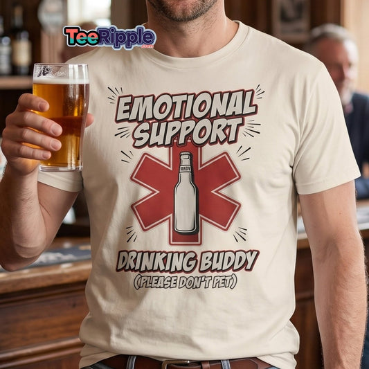Emotional Support Drinking Buddy Beer T-Shirt Funny - Maroon - TeeRipple