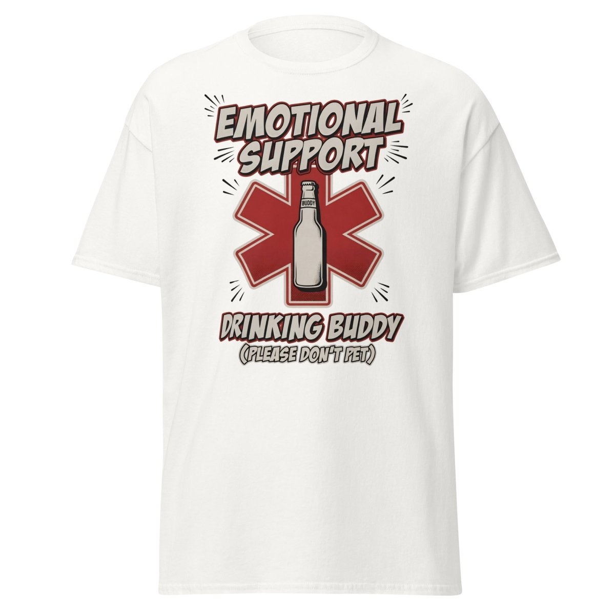 Emotional Support Drinking Buddy Beer T-Shirt Funny - White - TeeRipple