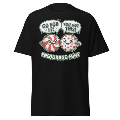 Encourage-Mint Funny Motivational T-Shirt – Peppermint Pun Tee - Black - TeeRipple