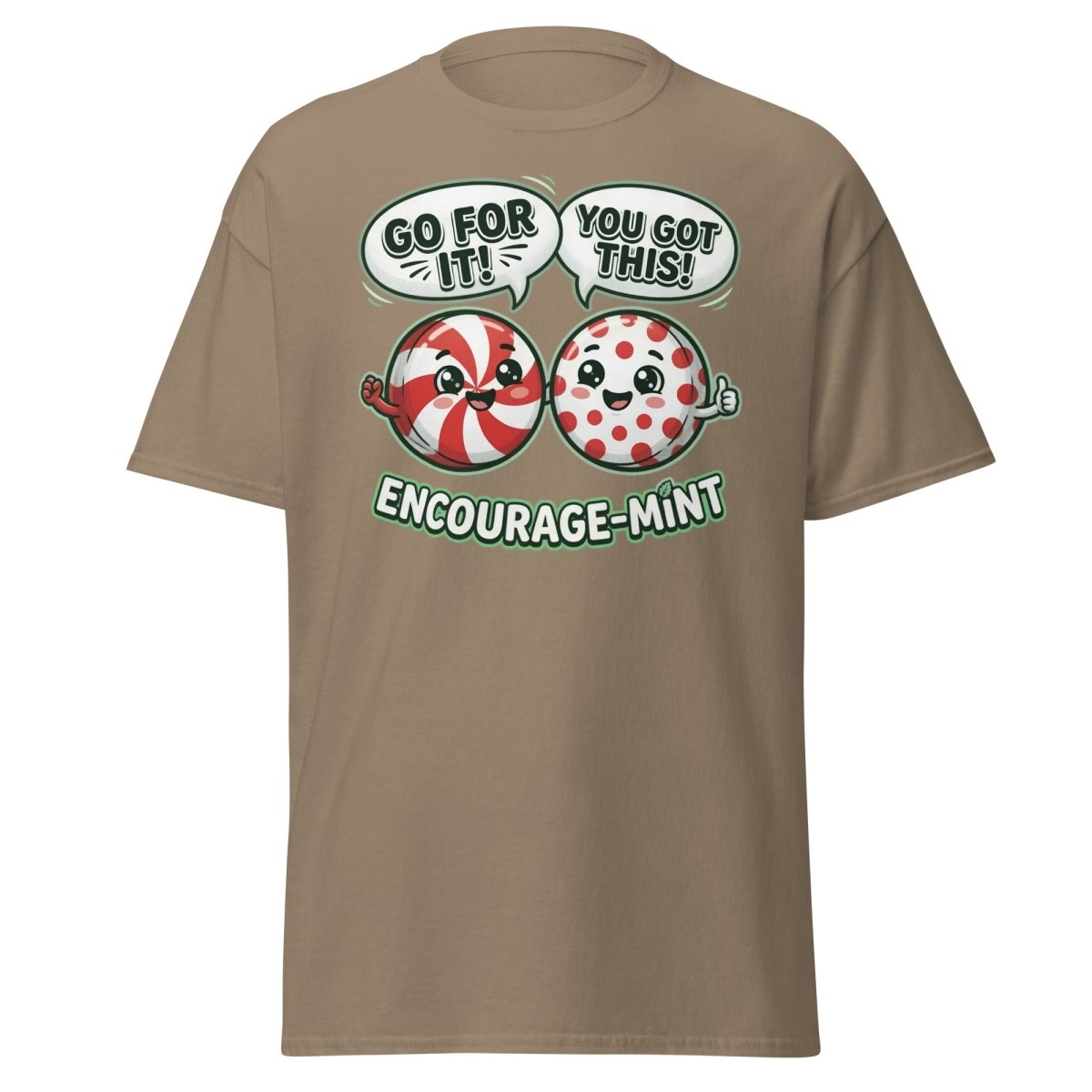 Encourage-Mint Funny Motivational T-Shirt – Peppermint Pun Tee - Brown Savana - TeeRipple