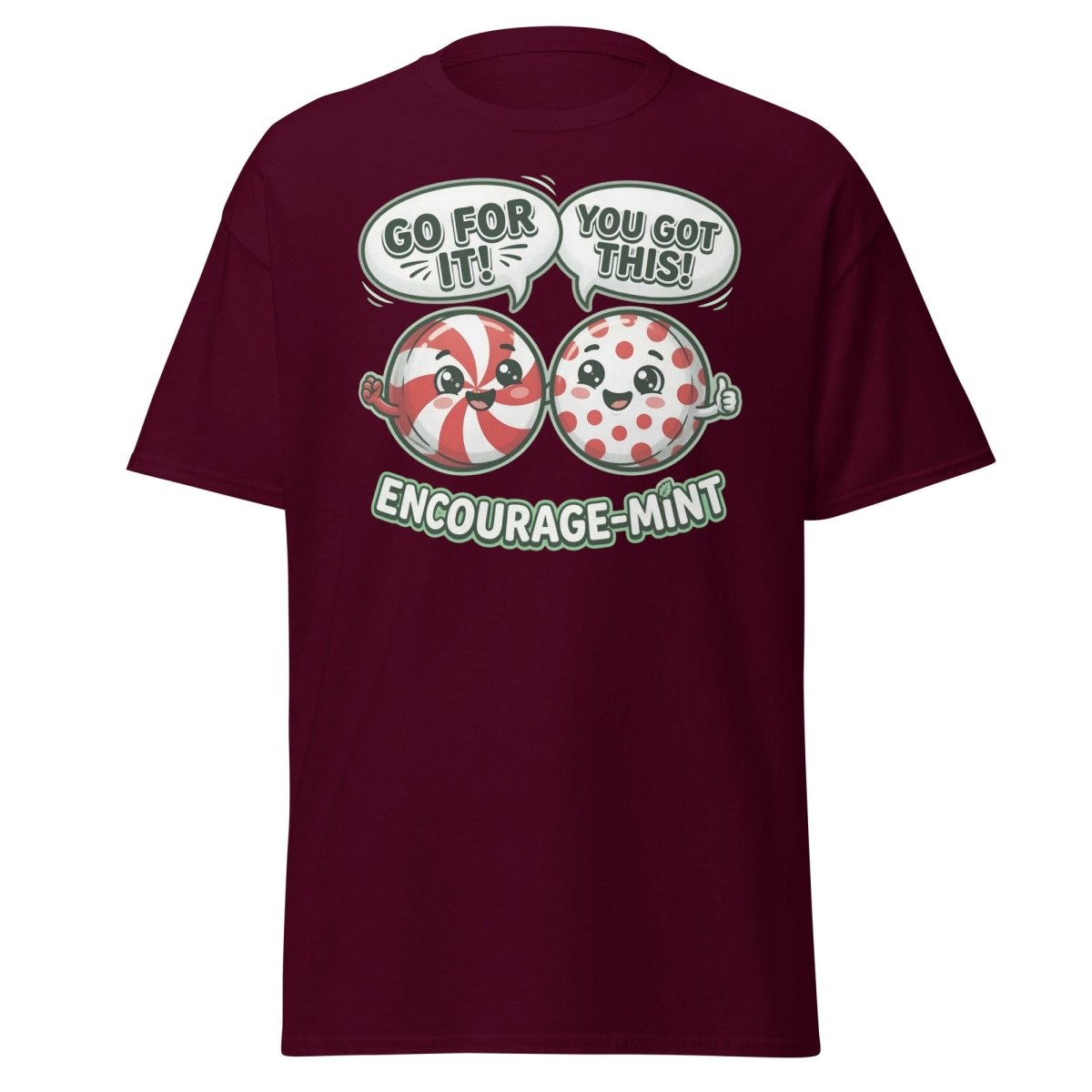 Encourage-Mint Funny Motivational T-Shirt – Peppermint Pun Tee - Maroon - TeeRipple