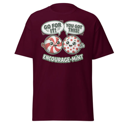 Encourage-Mint Funny Motivational T-Shirt – Peppermint Pun Tee - Maroon - TeeRipple