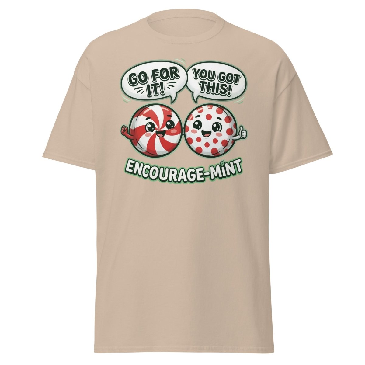 Encourage-Mint Funny Motivational T-Shirt – Peppermint Pun Tee - Sand - TeeRipple
