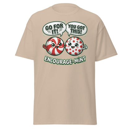 Encourage-Mint Funny Motivational T-Shirt – Peppermint Pun Tee - Sand - TeeRipple
