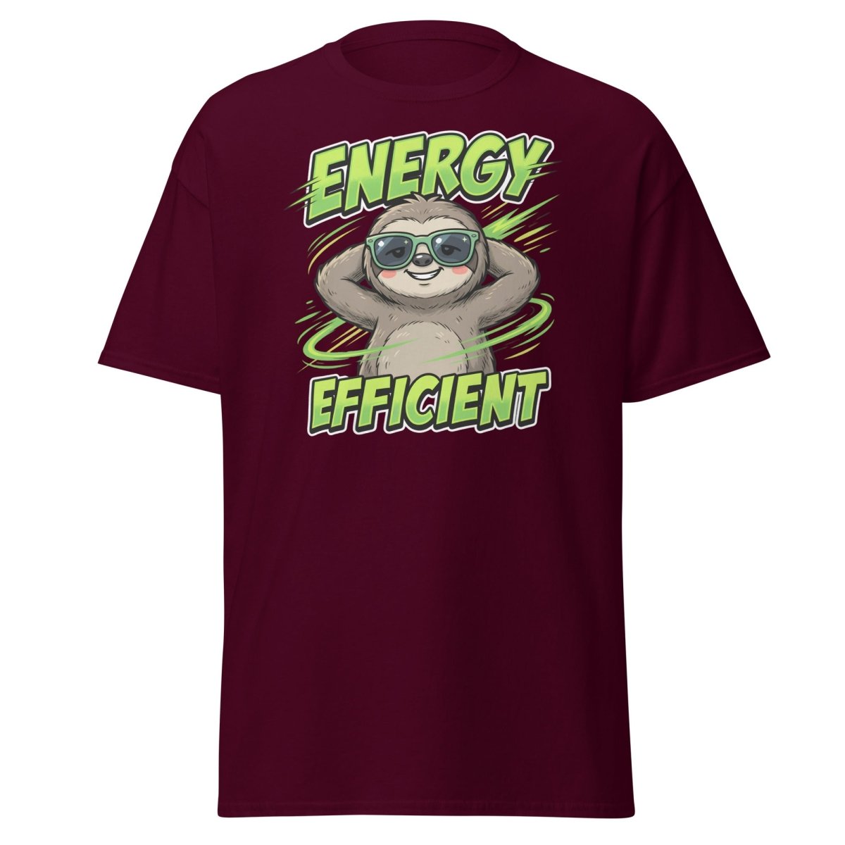 Energy Efficient Sloth T-Shirt Funny Lazy Animal Tee - Maroon - TeeRipple