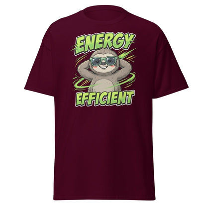Energy Efficient Sloth T-Shirt Funny Lazy Animal Tee - Maroon - TeeRipple