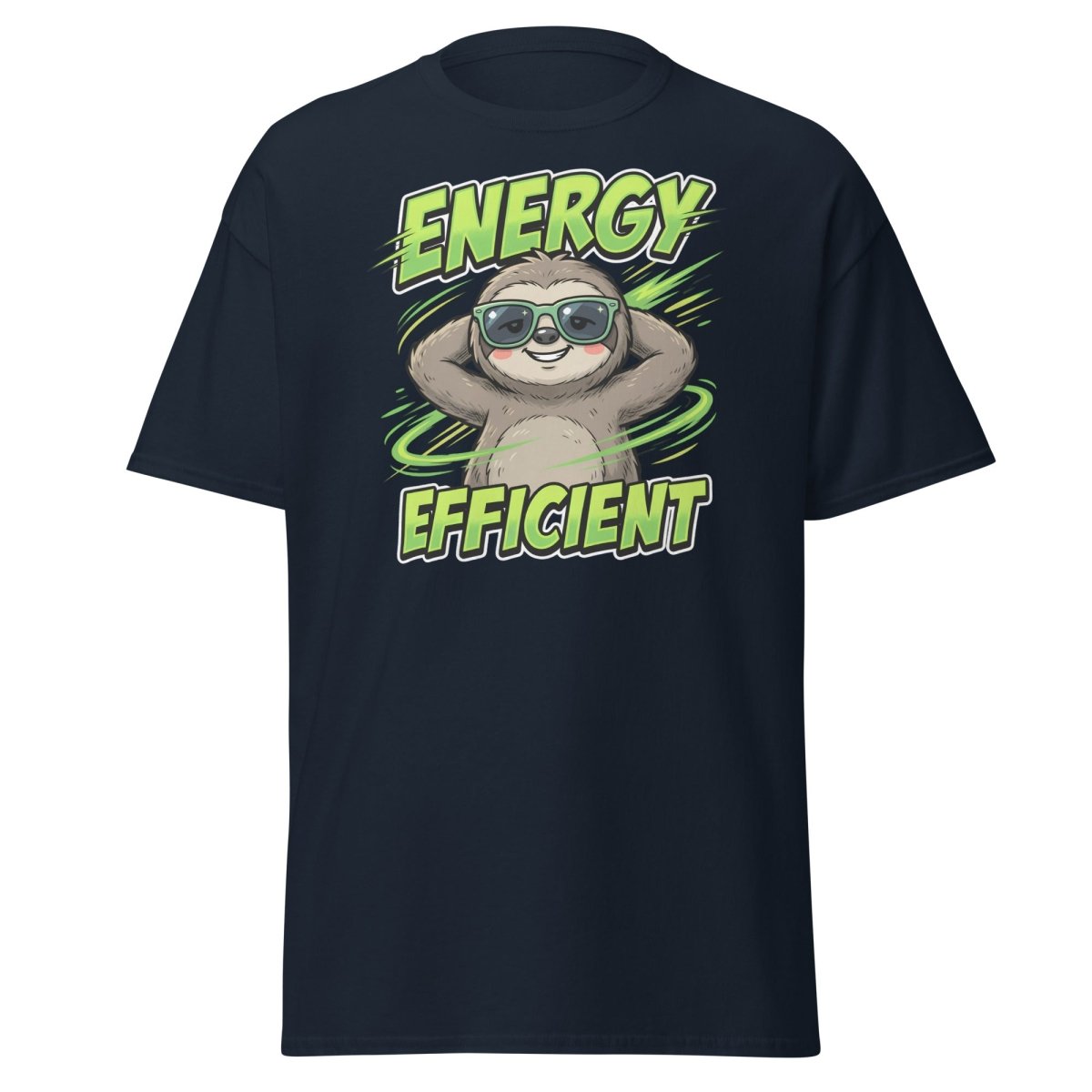 Energy Efficient Sloth T-Shirt Funny Lazy Animal Tee - Navy - TeeRipple
