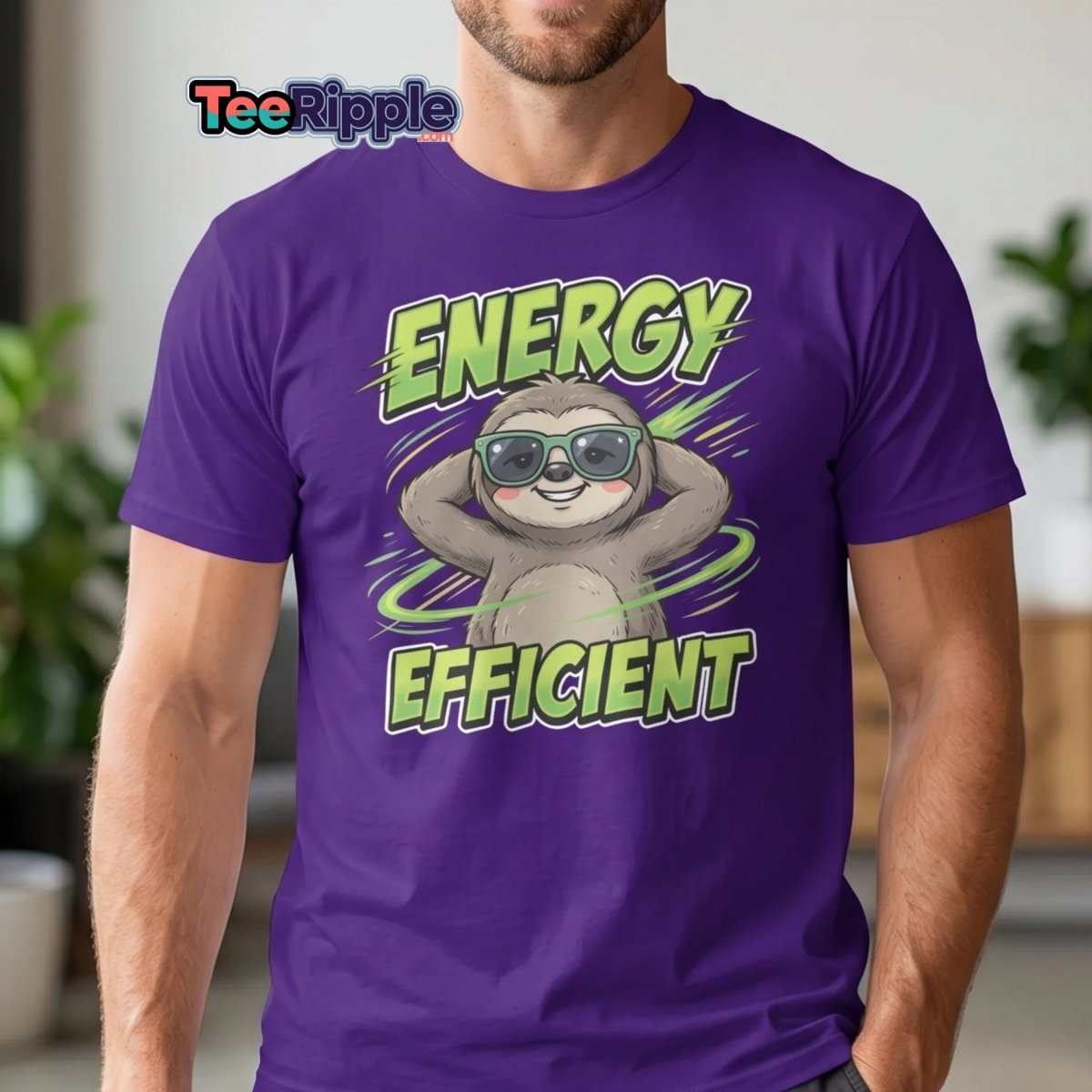 Energy Efficient Sloth T-Shirt Funny Lazy Animal Tee - Maroon - TeeRipple