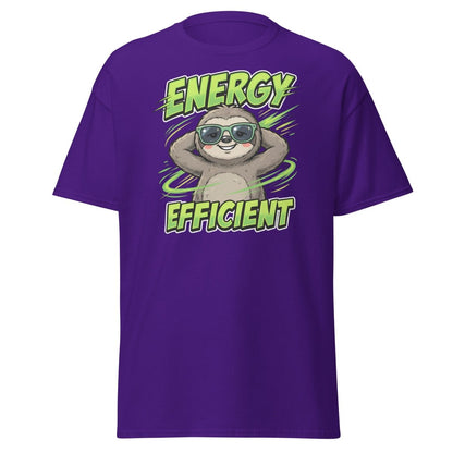 Energy Efficient Sloth T-Shirt Funny Lazy Animal Tee - Purple - TeeRipple