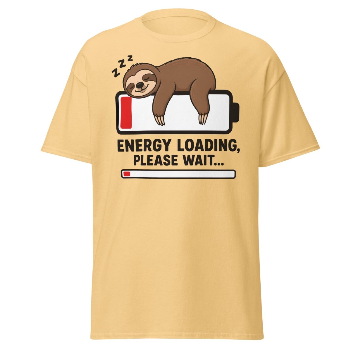 Energy Loading Please Wait Sloth Tee - Yellow Haze - TeeRipple