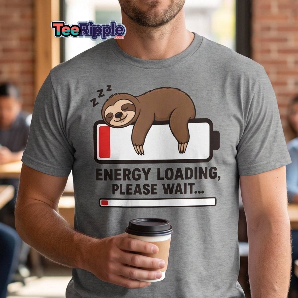 Energy Loading Please Wait Sloth Tee - Royal - TeeRipple