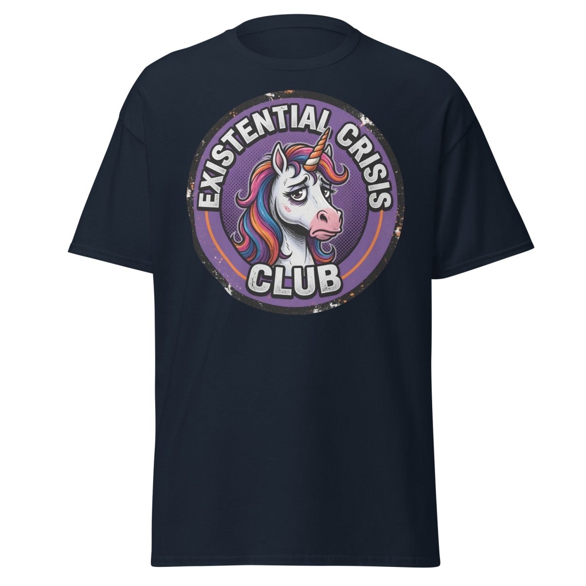 Existential Crisis Club Unicorn T-Shirt – Funny Dark Humor Tee - Navy - TeeRipple
