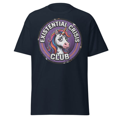 Existential Crisis Club Unicorn T-Shirt – Funny Dark Humor Tee - Navy - TeeRipple