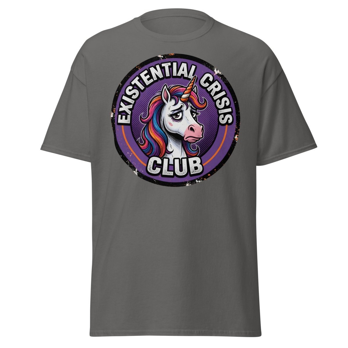 Existential Crisis Club Unicorn T-Shirt – Funny Dark Humor Tee - Charcoal - TeeRipple