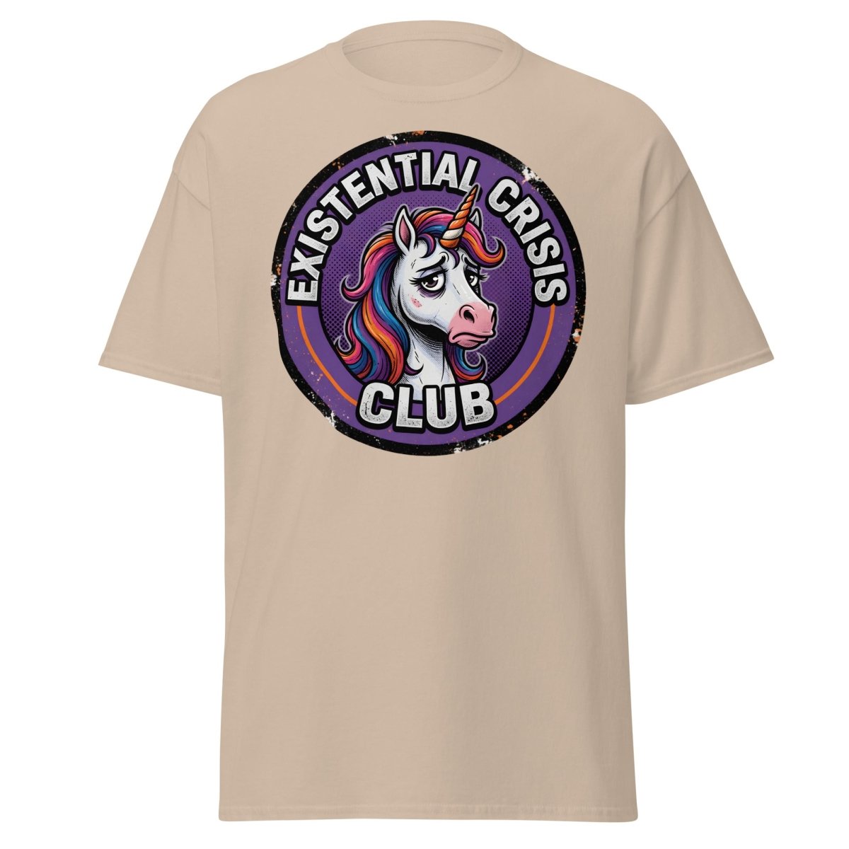 Existential Crisis Club Unicorn T-Shirt – Funny Dark Humor Tee - Sand - TeeRipple