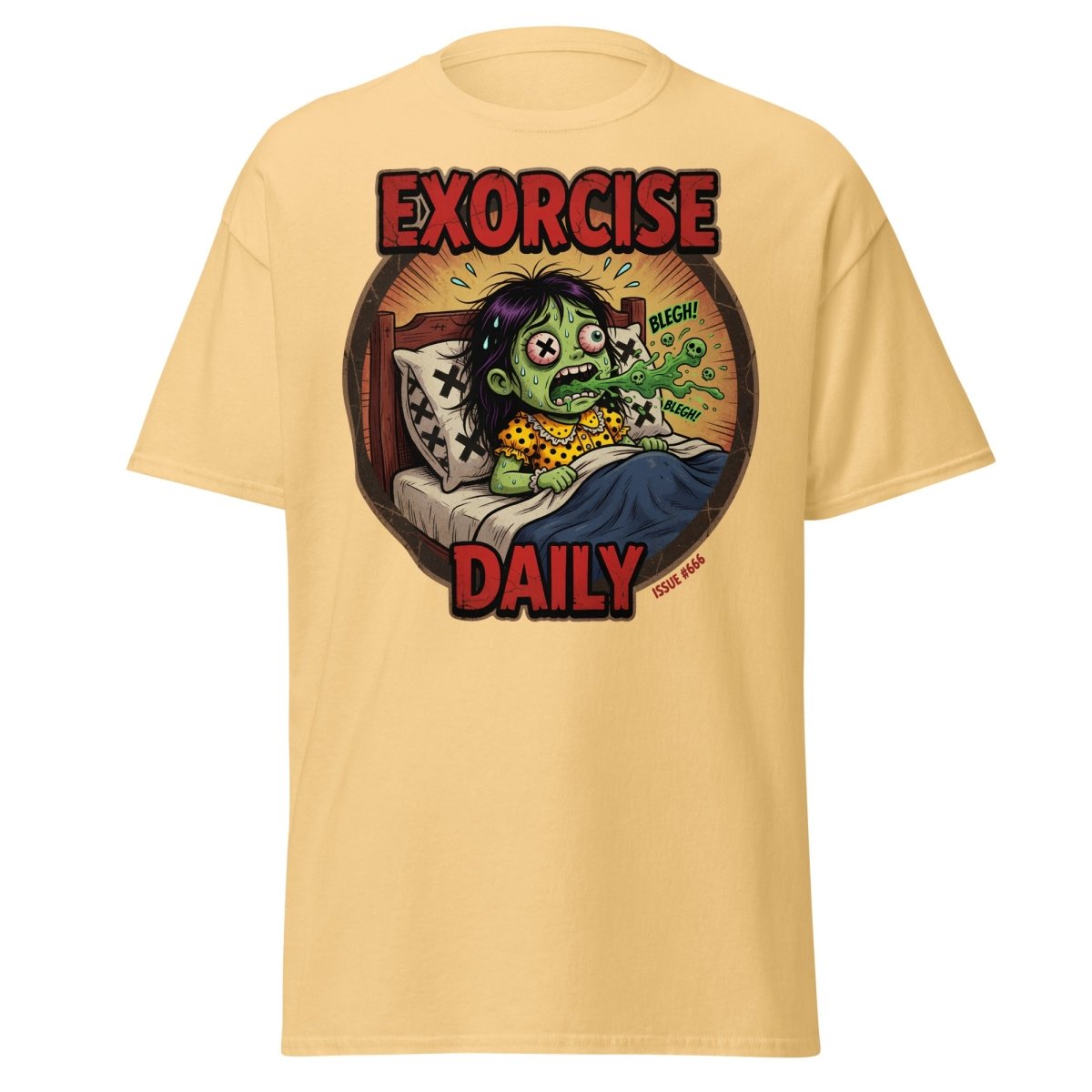 Exorcise Daily Funny Zombie T-Shirt | Horror Dark Humor Tee - Yellow Haze - TeeRipple