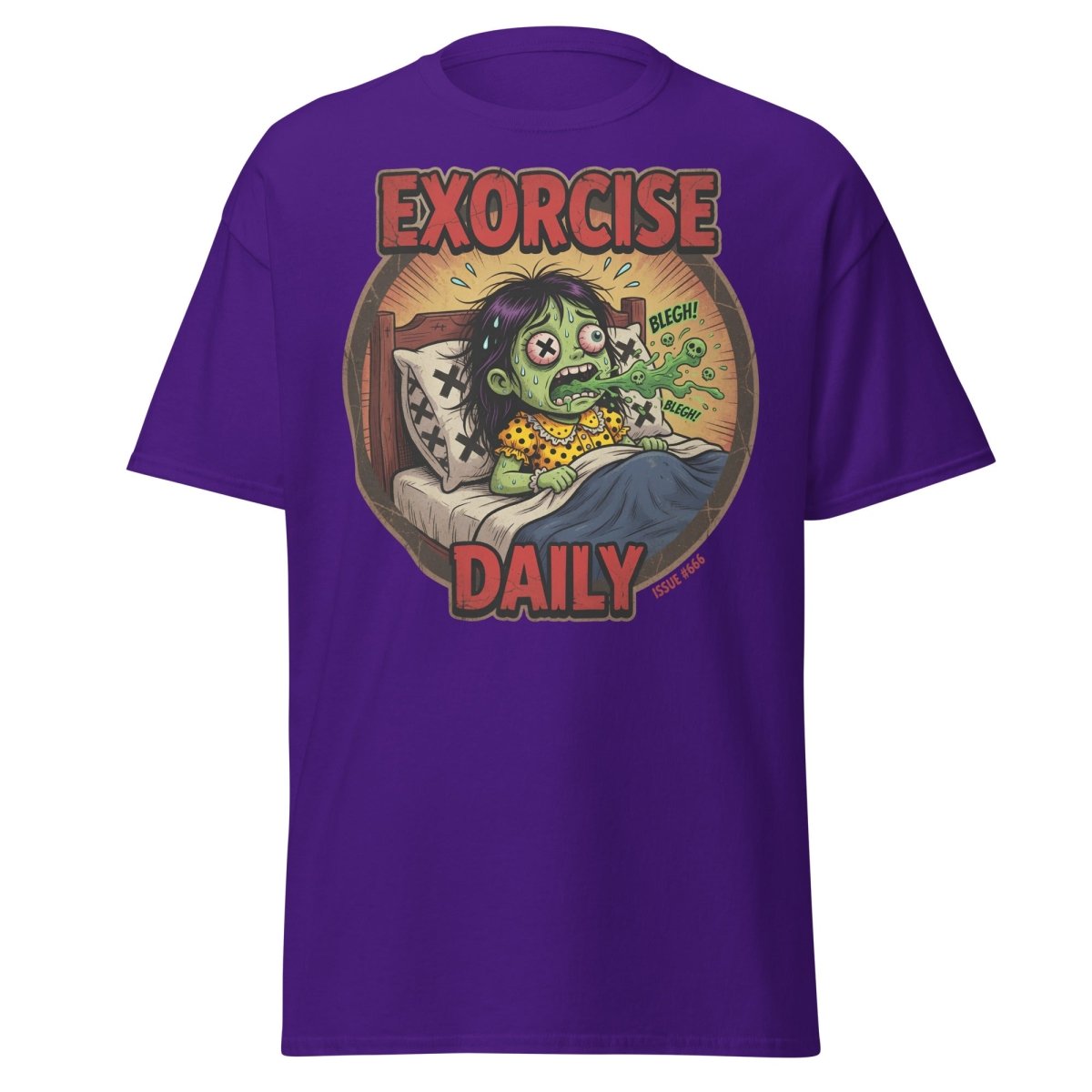 Exorcise Daily Funny Zombie T-Shirt | Horror Dark Humor Tee - Purple - TeeRipple
