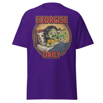 Exorcise Daily Funny Zombie T-Shirt | Horror Dark Humor Tee - Purple - TeeRipple