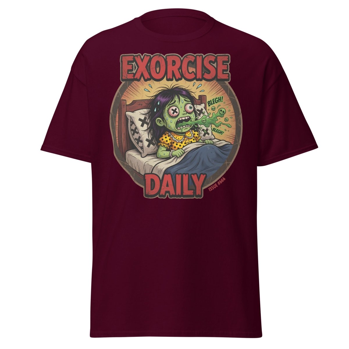 Exorcise Daily Funny Zombie T-Shirt | Horror Dark Humor Tee - Maroon - TeeRipple