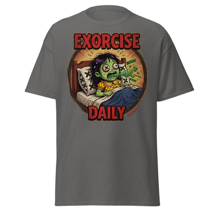 Exorcise Daily Funny Zombie T-Shirt | Horror Dark Humor Tee - Charcoal - TeeRipple