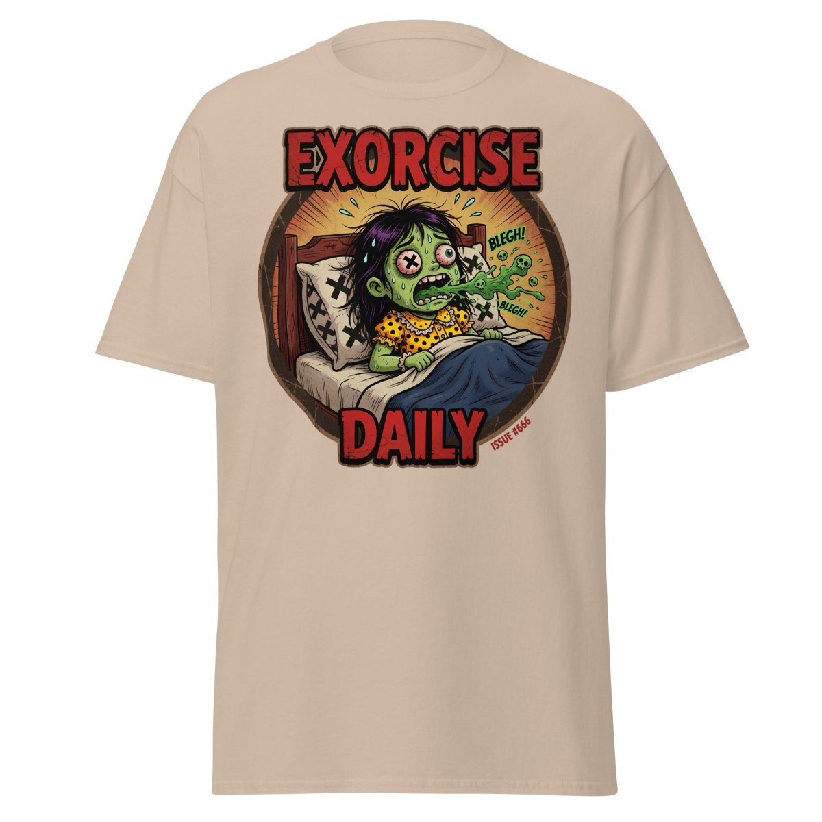 Exorcise Daily Funny Zombie T-Shirt | Horror Dark Humor Tee - Sand - TeeRipple