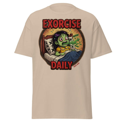Exorcise Daily Funny Zombie T-Shirt | Horror Dark Humor Tee - Sand - TeeRipple