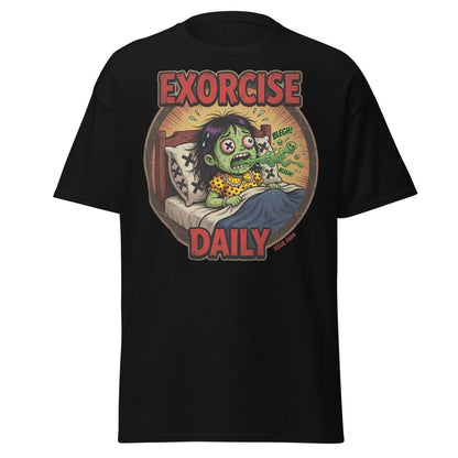 Exorcise Daily Funny Zombie T-Shirt | Horror Dark Humor Tee - Black - TeeRipple