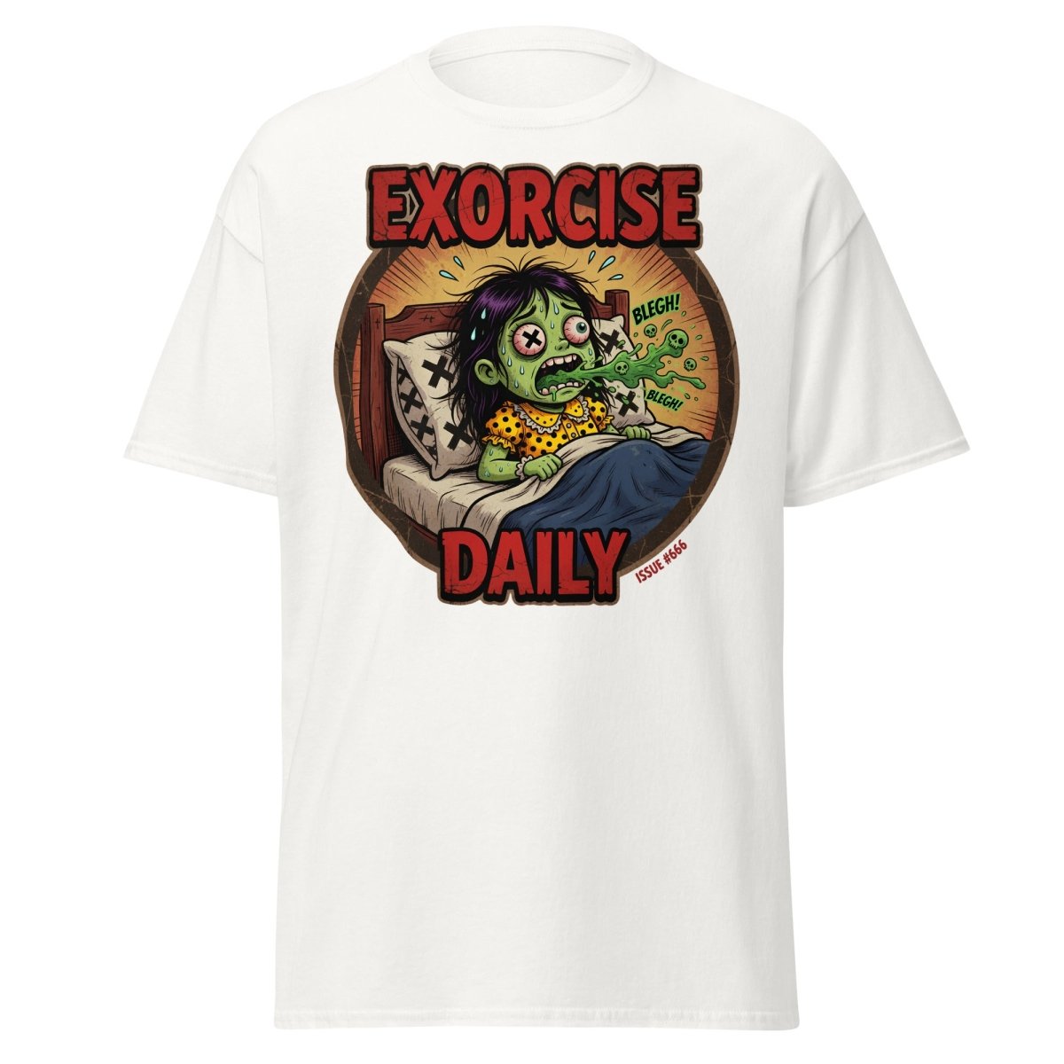 Exorcise Daily Funny Zombie T-Shirt | Horror Dark Humor Tee - White - TeeRipple
