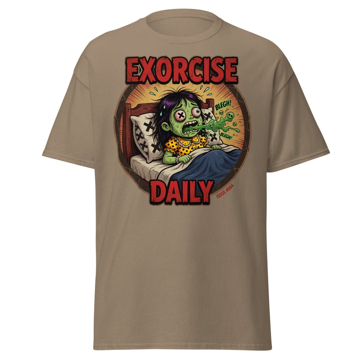 Exorcise Daily Funny Zombie T-Shirt | Horror Dark Humor Tee - Brown Savana - TeeRipple