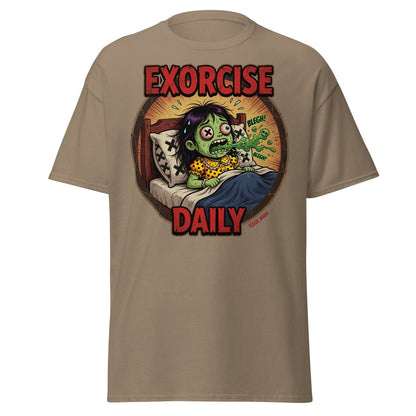 Exorcise Daily Funny Zombie T-Shirt | Horror Dark Humor Tee - Brown Savana - TeeRipple