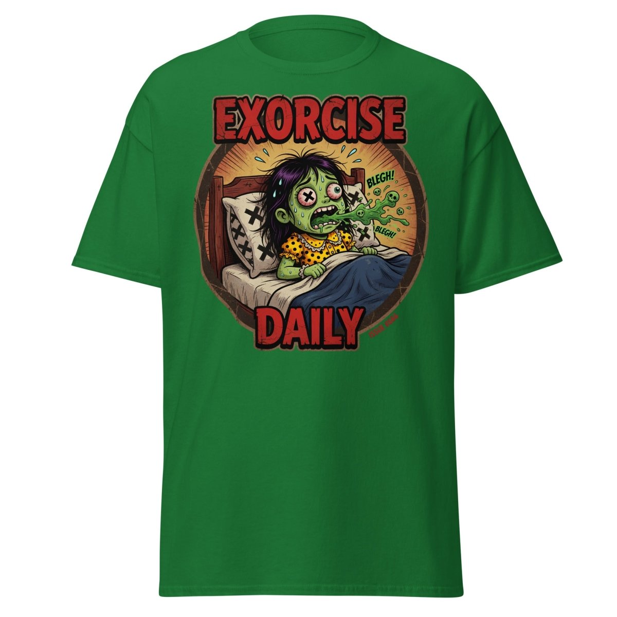 Exorcise Daily Funny Zombie T-Shirt | Horror Dark Humor Tee - Turf Green - TeeRipple