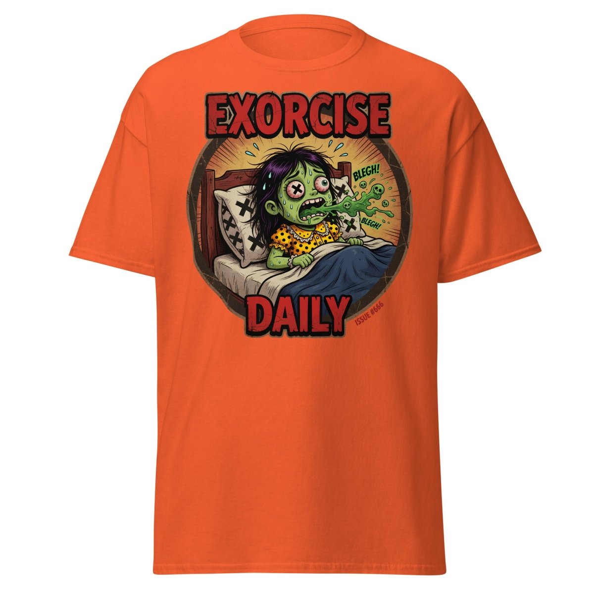 Exorcise Daily Funny Zombie T-Shirt | Horror Dark Humor Tee - Orange - TeeRipple