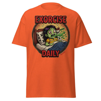 Exorcise Daily Funny Zombie T-Shirt | Horror Dark Humor Tee - Orange - TeeRipple