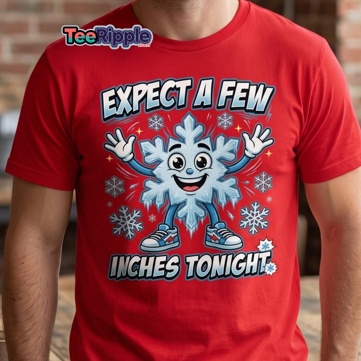 Expect a Few Inches Tonight Funny Snowflake T-Shirt - Maroon - TeeRipple