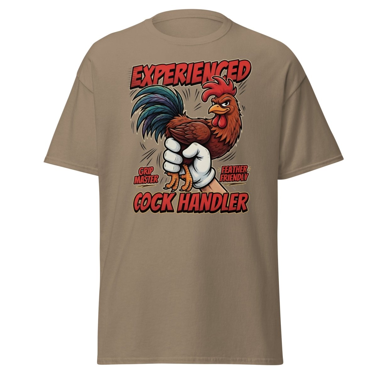Experienced Cock Handler Funny Rooster T-Shirt - Brown Savana - TeeRipple