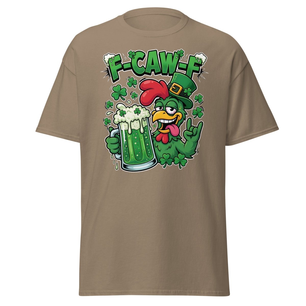 F - CAW - F Funny St Patrick's Day Chicken T-Shirt - Brown Savana - TeeRipple