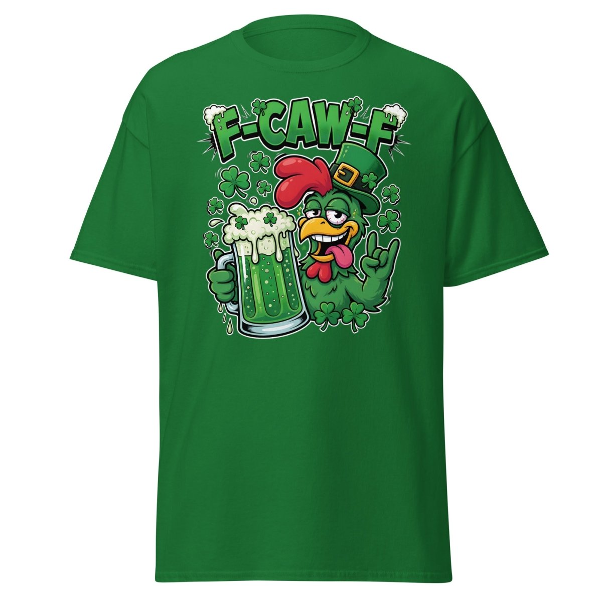 F - CAW - F Funny St Patrick's Day Chicken T-Shirt - Turf Green - TeeRipple