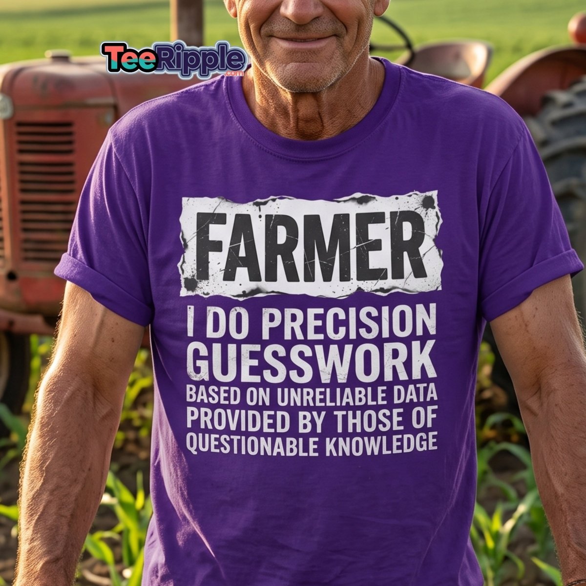Farmer Precision Guesswork Funny Farming T-Shirt - Maroon - TeeRipple