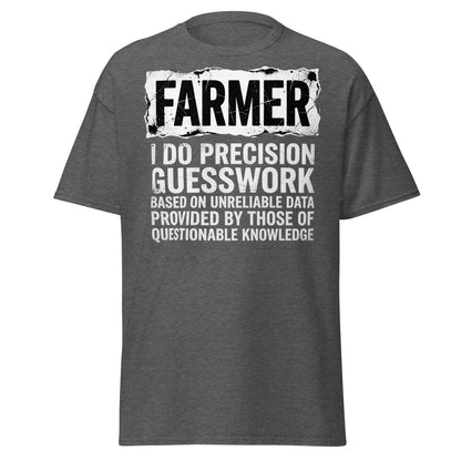 Farmer Precision Guesswork Funny Farming T-Shirt - Dark Heather - TeeRipple