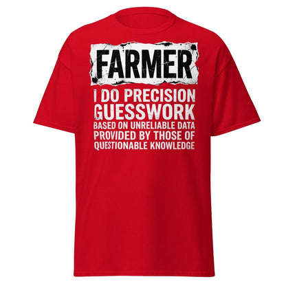 Farmer Precision Guesswork Funny Farming T-Shirt - Red - TeeRipple