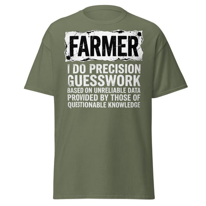 Farmer Precision Guesswork Funny Farming T-Shirt - Military Green - TeeRipple