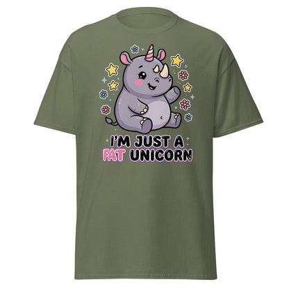 Fat Unicorn Rhino T-Shirt - Cute Funny Animal Tee - Military Green - TeeRipple