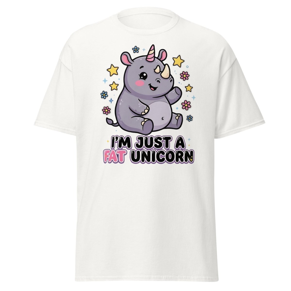 Fat Unicorn Rhino T-Shirt - Cute Funny Animal Tee - White - TeeRipple