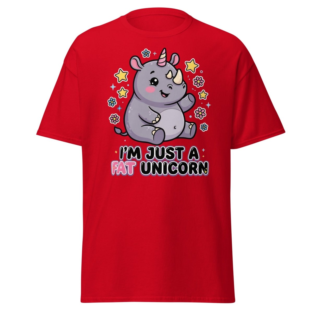 Fat Unicorn Rhino T-Shirt - Cute Funny Animal Tee - Red - TeeRipple